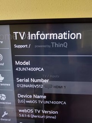 LG 43" 4K UHD Smart TV (Model 43UN7400PCA)