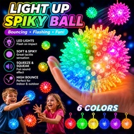 LED Spiky Light Up Ball, Sensory Fidget Toy Squeak Bounce Stretch, Kids Party Favors