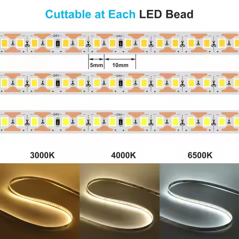 24V 5m 10m/Roll LED Strip Light High Bright 180LEDs/M 2835 8mm 3000K 4000K 6500K RA90 1 LED Cut Flex