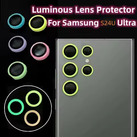 Kit Glossy Luminous Camera Protector For Samsung Galaxy S24 Ultra Ceramic Lens Rings Tempered Glass 