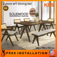 (FREE Installation+Shipping) KBS Zummi 6FT Dining Set / 1Table + 1Bench + 4Chairs / Full Solid Wood 