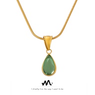 French Retro Olive Green Blue Water Drop Pendant Necklace Women Do Not Fade Niche Design Do Not Fade