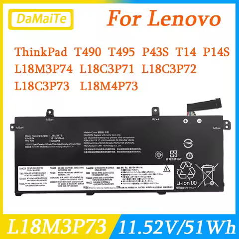 L18M3P73 Laptop Battery For Lenovo ThinkPad T490 T495 P43S L18C3P72 L18L3P73 L18M3P74 SB10T83122 02D