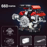 Motorized V8 ถังเครื่องยนต์ Technic Car ของเล่น V8 เครื่องยนต์ Building Block Assembly 660pcs ถังเคร