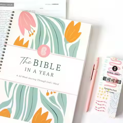 1/2-Set A5 "Bible in a Year: 52-Week Study Spiral Notebook" w/ Guide | Women's Bible Study Plan | Ho