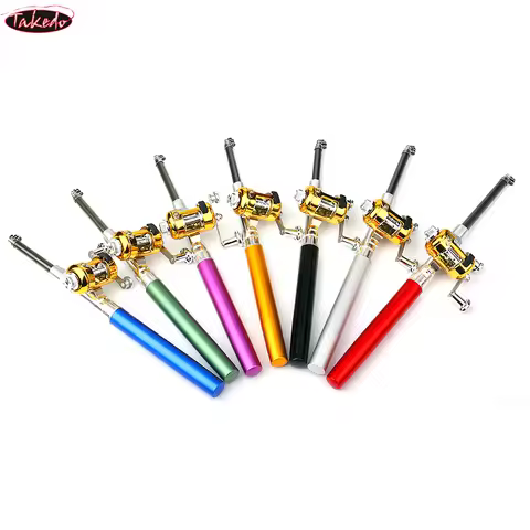 TAKEDO-Portable Ice Fishing Rods, Pen Shape, Telescopic Travel Fishing Rod, Reel Line Lure Hook Set,