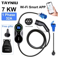 TAYNIU Portable EV Charger Type2 32A 7KW EVSE Wi-Fi APP Control Adjustable Current Smart Timing Char