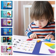 IWAROU รูปทรงเรขาคณิต หนังสือปริศนาแม่เหล็กแทนแกรม สีสันสดใส ของเล่นเพื่อการศึกษา กระดานจิ๊กซอว์ฝึกการคิดทำจากไม้ การเรียนรู้การเรียนรู้ มอนเตสซอรี่ เด็ก/เด็ก