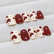 Press on Nails Red Heart-shaped Printing Fake Nails FM093