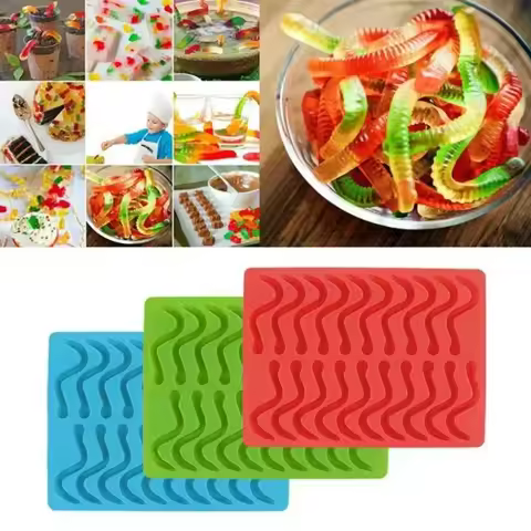 20 Holes DIY Silicone Gummy Snake Worms Chocolate Mold Sugar Candy Jelly Molds Ice Tube Tray Mold Ca