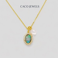 CACO High Lustre Freshwater Pearl Necklace 14K Gold Plated 925 Silver with Abalone Shell "Mira (Neck
