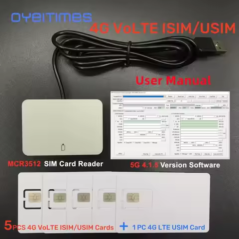 OYEITIMES 4G LTE SIM Card Reader Writer Programmer+5PCS 128k 4G VoLTE Blank ISIM Cards +1PC 2G3G4G5G