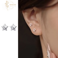 Roselife S925 silver Shining Crystal Star Pierced Earrings for Women Girls Hypoallergenic Geometric 