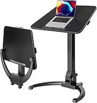 Foldable Mobile Standing Desk Sit Stand Desk, Pneumatic Height Adjustable Rolling Laptop Desk with 9