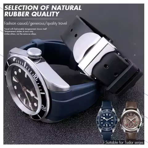 Natural Rubber Watchband 20mm 21mm 22mm Special for Tudor Black Bay 1958 39mm 41mm GMT Pelagos Pin/F