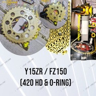 SPROCKET SET Y15ZR FZ150 Y15 FZ Y16 Y16ZR (420 - GOLD) CHAIN  SET HOYO