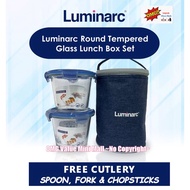 [Abbott] Luminarc Glass Container Set with Thermal Bag - (4 Pcs Set) Round Tempered Glass Lunch Box Set 840ml (2pcs)
