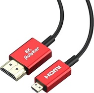 Short Thin 8K Micro HDMI to HDMI 1.5FT/0.5M, Ultra High Speed 48Gbps, Cord Φ2.5mm, 8K@60Hz, 4K@120Hz