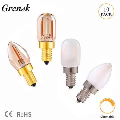 10pcs Amber Frosted Glass C7 T22 Edison LED Filament Night Bulb 0.5W 1W Warm White Tubular Refrigera