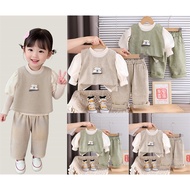 Autumn Spring Girls Clothes Baby Causal Cartoon Bear Vest Coat Shirt Causal Pants 3pcs/set Kids Cute