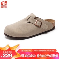 Devo Life的沃软木鞋男女同款时尚包头鞋春夏情侣拖鞋女士休闲外穿拖鞋3624 灰色反绒牛皮 36