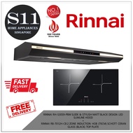 RINNAI RH-S3059-PBW SLEEK &amp; STYLISH MATT BLACK DESIGN LED  SLIMLINE HOOD +  RINNAI RB-7012H-CB 2 ZONE INDUCTION HOB (70CM) SCHOTT CERAN GLASS (BLACK) TOP PLATE