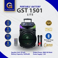 G-POWER SPEAKER PORTABLE GST  1501 lite 15 INCH 1201s 12INCH FREE 2 MICROPHONE WIRELESS