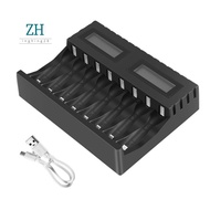 Battery Charger LCD Display Smart Intelligent 8-Slot Chargers for AA/AAA NiCd NiMh Rechargeable Batt