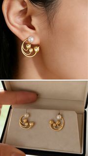 Gold lily valley Japanese Pearl Earrings 日本珍珠Akoya 鈴蘭花耳環