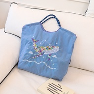 Whale Embroidery Canvas Bag Ball Chain Bag Womens Casual Shoulder Bag Crossbody Tote Bag Large Capac