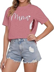 Breastfeeding Shirts for Women Zipper Nursing Tees Tops Letter Print Maternity Shirts Causal Nursing