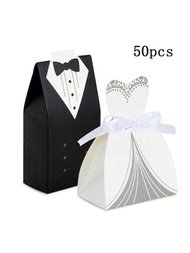 婚禮禮品盒小型婚禮派對禮物盒新娘和新郎糖果盒適合禮服和燕尾服禮品盒 50 件