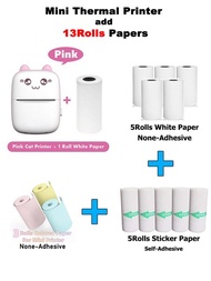 C9粉色迷你打印機帶13卷熱敏紙,便攜標籤打印機貼紙無綫無墨自黏式保暖打印機,適用於安卓和iOS