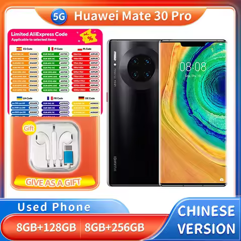 HUAWEI Mate 30 Pro 5g 128GB 256GB ROM 6.53inch 2400x1176px 40MP 4500mAh Battery BSI CMOS 5G DCI-P3 U