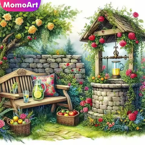Momoart 5D Garden Diamond Painting Landscape Suitable for Beginners Flower Diamond Mosaic Well DIY E