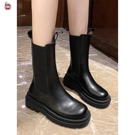 LSJ Martin Boots Autumn and Winter Black plus Velvet Dr. Martens Boots Women2021New British Style Middle Boots Chelse