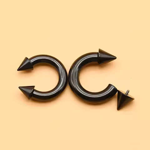 1Piece Black Spike Shaped Stainless Steel Horseshoe Ring Nose Piercing Septum Rings Labret 00G 10mm 