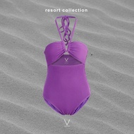 RESORT COLLECTION 2025 PURPLE SWIMMING SUIT ชุดว่ายน้ำผูกคอ ผ้าหนา มีฟองน้ำในตัว กัน UV UPF 50+