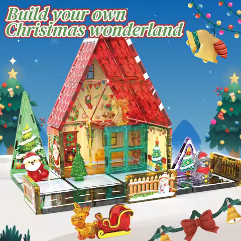 2025 Christmas Colorful Window Magnetic Tile Building Blocks Set DIY Puzzle 3D Puzzle New Year Kids 