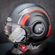 ZEUS ZS218 MATT BLACK SS12 DARK RED HELMET | ZS-218 RETRO SNI