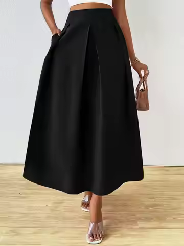 Elegant High Waist Pleated Skirt With Big Swing For Women, Summer Maxi Women Outfit
