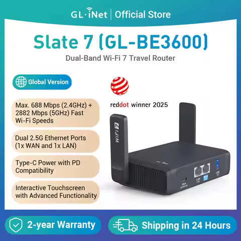 GL.iNet GL-BE3600( Slate 7) Wi-Fi 7 Router, Dual 2.5G Ports, Touch Screen, 3570Mbps Gaming Hotspot,