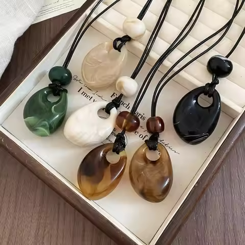 Vintage Colorful Design Kpop Long Chain Water Droplet Design Water Droplet Pendant Geometric