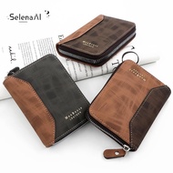 SELENAAL PU Leather Short Zipper Wallet Solid Color Button Men's Coin Purse Portable Zipper Frosted Billfold Holder Men