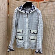 CHANEL香奈兒白色格子連帽外套 四口袋雙面外套 38碼