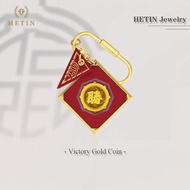 【HETIN】Victory Pure Gold Coin（0.2g）999 Investment Gold Bar Emas Ornaments 24K Gold Leather Pendant