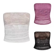 RZZ0 iamgia Hot Girl Sexy See-Through Tube Top Lace Hollow Wrap Breast Off-the-Shoulder Solid Color 