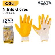 DELI 12pair Nitrile Glove DL521031L Anti-Slip Safety Hand Glove Sarung Tangan Kerja Nitrile Polyeste