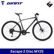 Giant Escape 2 Disc ปี 2025 จักรยานไฮบริด เฟรมอลูมิเนียม ชุดขับ Shimano Cues 2x9 สปีด a Asphalt Gree