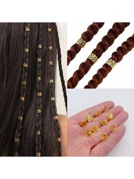 50入組金色吊墜髮珠,適用於辮子,可調節的髮延長微環和髮珠手環夾,用於出售的蓬鬆髮珠